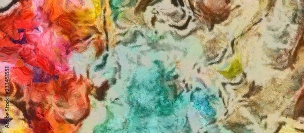 Fototapeta Close up oil paint abstract background. Art textured brushstrokes in macro. Part of painting. Old style artwork. Dirty watercolor texture. Modern pattern. Chaotic splashes. Multi-colors design.