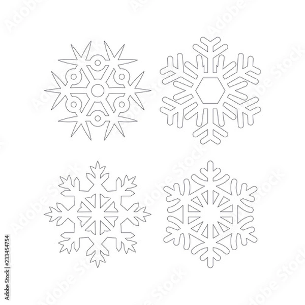 Obraz Snowflake winter set isolated four icon silhouette on white background