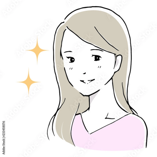 Fototapeta 女性　笑顔　シンプル手描き風