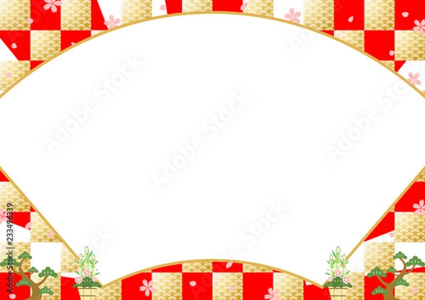 Fototapeta 正月　扇　市松背景
