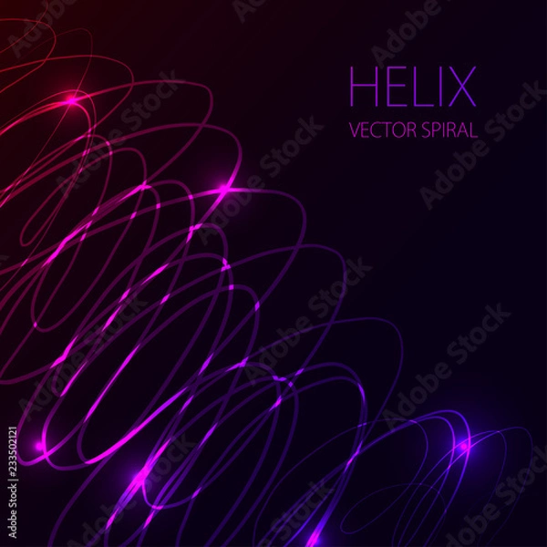 Fototapeta Glowing spiral on dark background. Blue and pink abstract light hi tech concept.