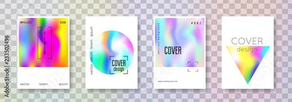 Fototapeta Geometric cover set. Abstract backgrounds. Retro geometric cover with gradient mesh 90s, 80s retro style. Pearlescent graphic template for brochure, banner, wallpaper, mobile screen