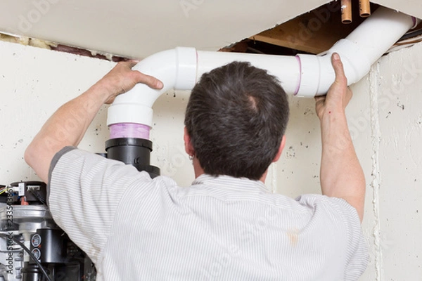 Obraz Plumber Installing PVC Pipe