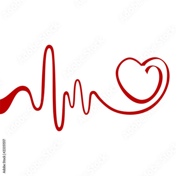 Fototapeta Serce i EKG z czerwonej wstążki