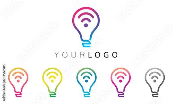 Fototapeta Creative bulb logo and gradient set: idea and smart logo design vector for start-up, innovative company, young and technology business