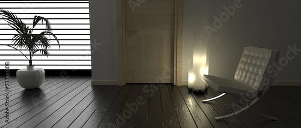 Obraz Stanza con poltrona, lampada e pianta