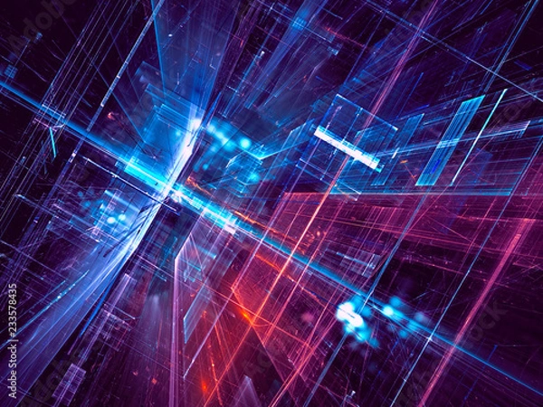 Obraz Blue and purple perspective background- digitally generated imag