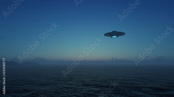 Obraz 3d render UFO above the ocean
