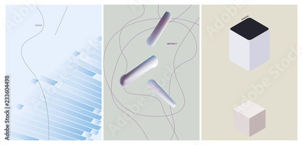 Fototapeta Set of three abstract minimalistic vector illustrations. light and pastel colors.