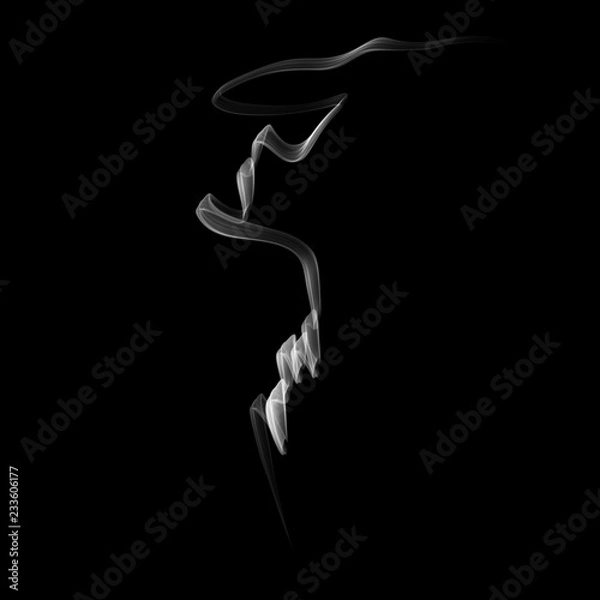Fototapeta Delicate white cigarette smoke waves on black background.