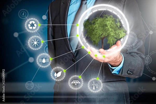 Obraz Businessman in energy efficiency concept.