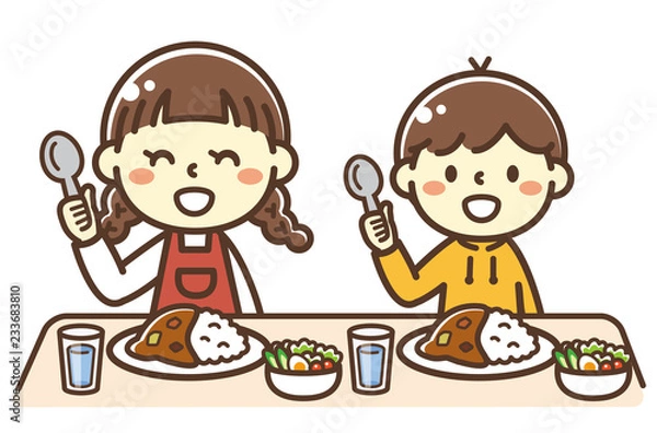 Fototapeta カレーライスを食べる子供