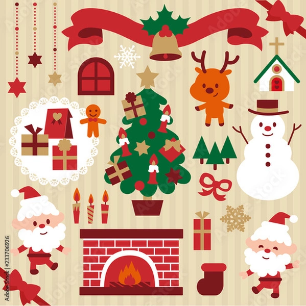 Obraz 「キュートなクリスマスキャラクターアイコン」ベクターイラストセット