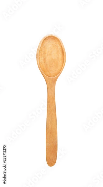 Fototapeta Top view empty wood spoon isolated on white background with clipping path