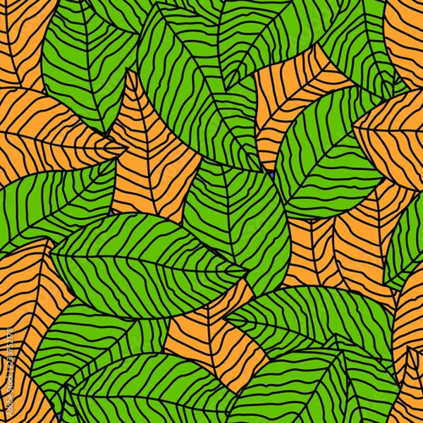 Obraz beautiful vector flower pattern with leaf on black background