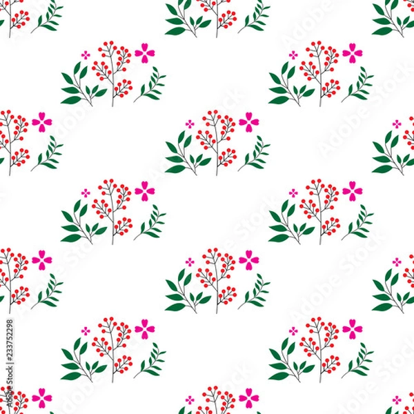 Obraz beautiful vector flower pattern with leaf on white background