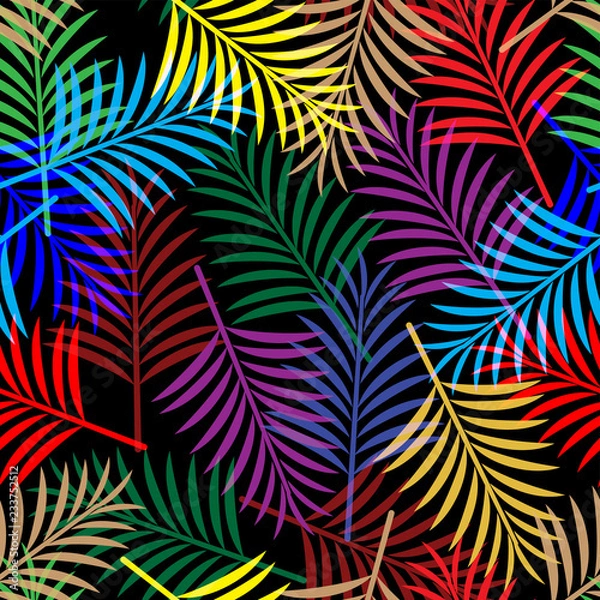 Obraz beautiful vector flower pattern with leaf on black background