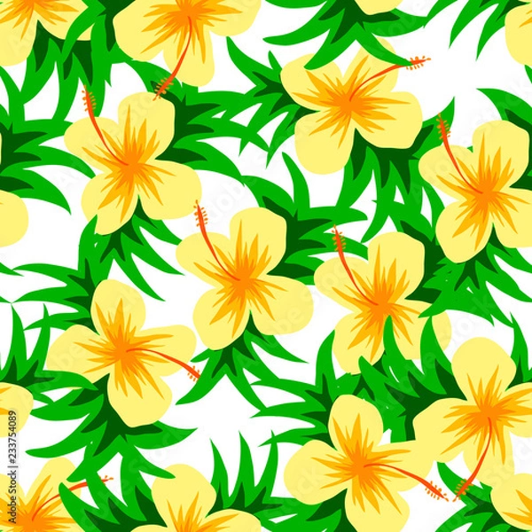 Obraz beautiful vector flower pattern with leaf on white background