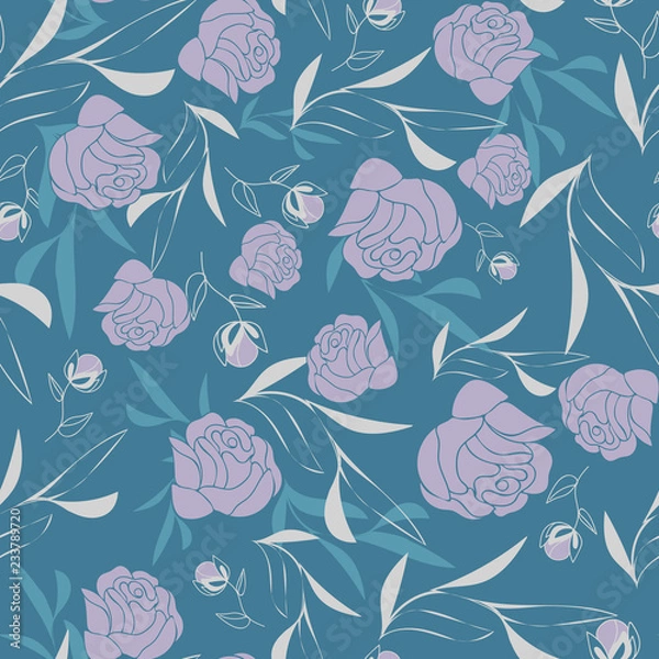Obraz Vector Teal Green Rose Vine Background Seamless Pattern