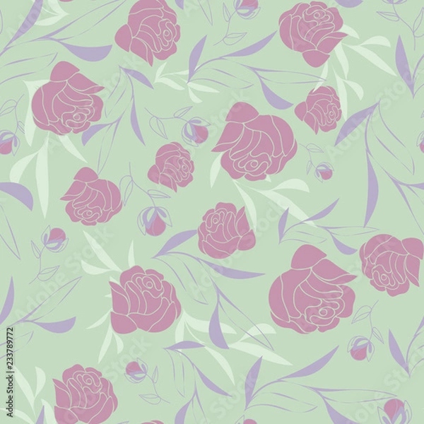 Obraz Vector Pastel Green Rose Vine Background Seamless Pattern