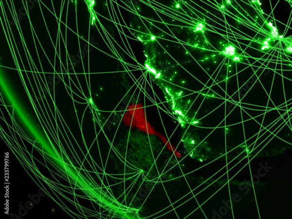 Fototapeta Eritrea on green planet Earth from space with network. Concept of international communication, technology and travel.