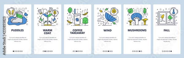 Fototapeta Vector web site linear art onboarding screens template. Fall season. Menu banners for website and mobile app development. Modern design flat illustration.