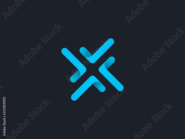 Fototapeta Letter X logo design concept negative space style. Abstract sign constructed from round check marks. Vector elements template icon. Blue color