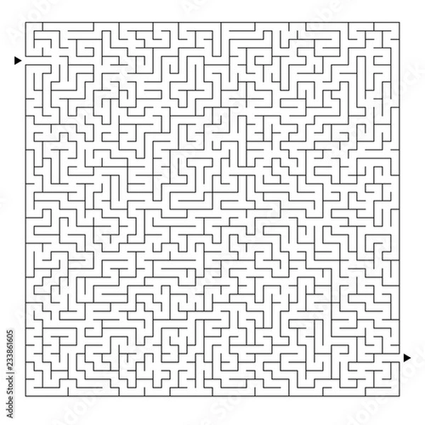 Obraz Difficult square maze. Game for kids and adults. Puzzle for children. One entrance, one exit. Labyrinth conundrum. Flat vector illustration isolated on white background.