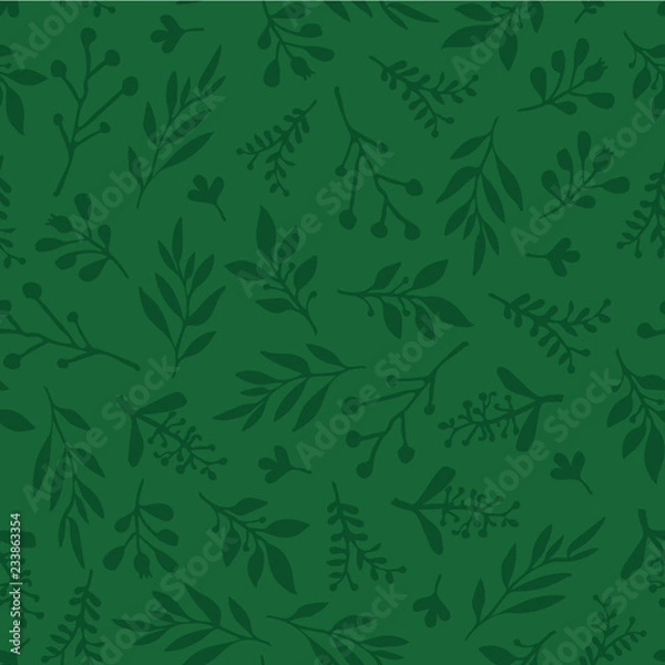 Fototapeta Seamless vector background with abstract leaves green. Simple leaf texture in green, endless foliage pattern. Subtle Christmas background. Paper, pattern fill, web banner, fabric, cards, invitation