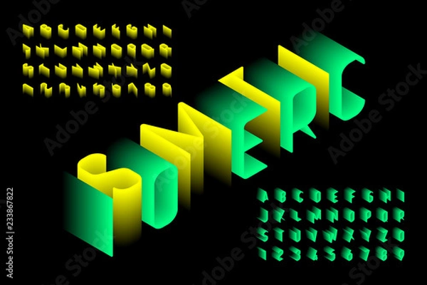 Fototapeta Isometric 3d font design, three-dimensional alphabet letters and numbers