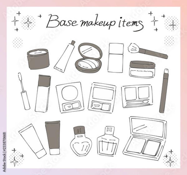 Obraz コスメのイラストセット ベースメイク（モノクロ）