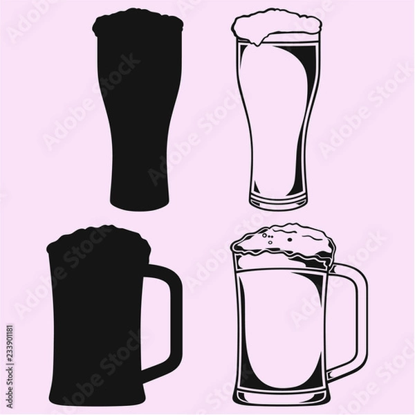 Obraz glass of the beer with foam vector silhouette isolated