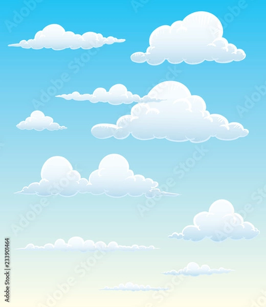 Obraz Cartoon cloud vector set. Blue sky with white clouds
