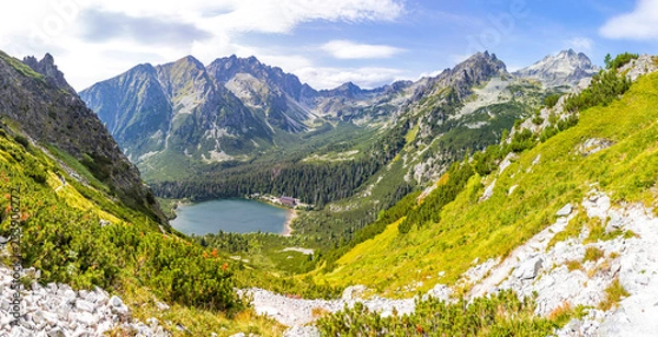 Obraz Panoramic view of lake Popradske Pleso in High Tatras mountains, Slovakia