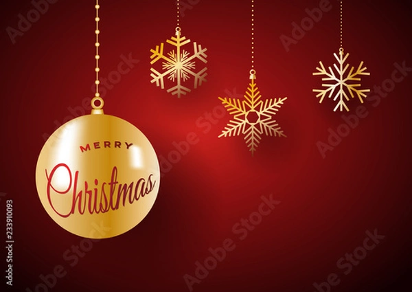 Fototapeta Merry Christmas background. Golden balls and ice for postcard and greeting