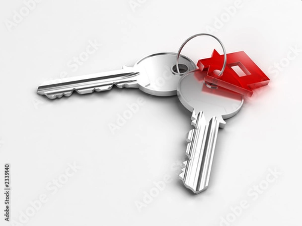 Obraz two silver keys with red house figure