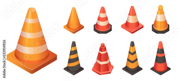 Fototapeta Cone traffic icon set. Isometric set of cone traffic vector icons for web design isolated on white background
