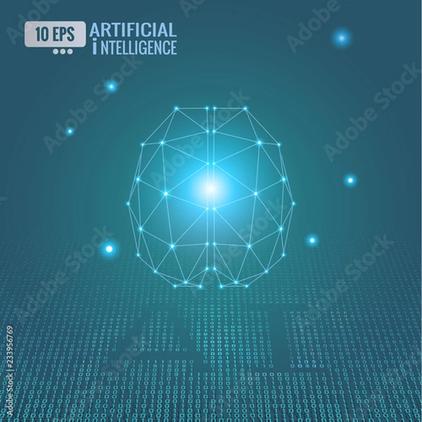 Fototapeta AI brain concept with binary code on green BG