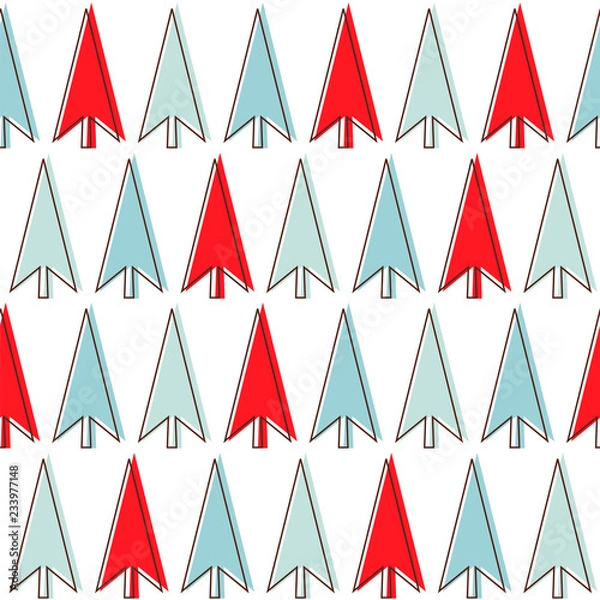 Fototapeta Seamless vector pattern with stylized trees on the white background.