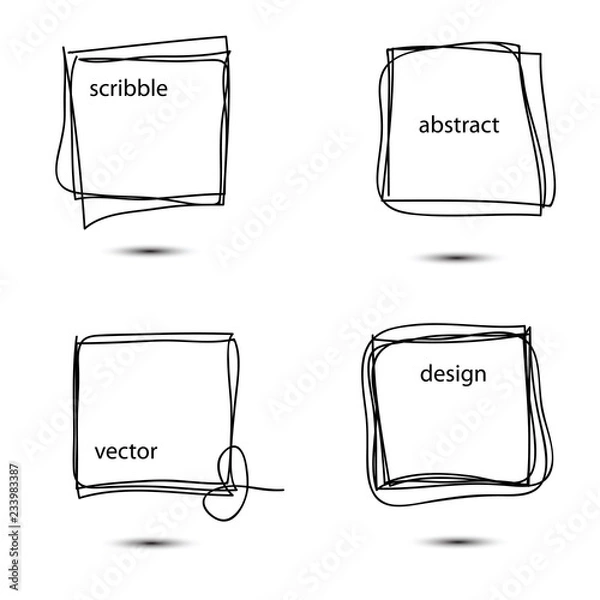 Fototapeta Set of hand drawn scribble quadrangles. Collection of abstract square frames in doddles style. Square design element. Continuous line. Vector. Isolated on white background.