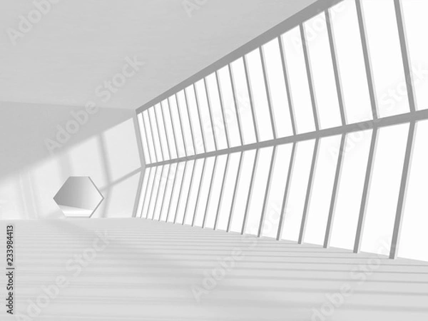 Fototapeta empty white toned hall in modern building, 3D rendering