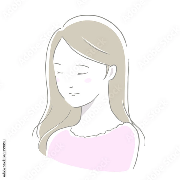 Fototapeta 女性　ほほえむ　やわらか手描き風