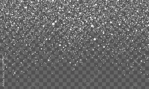 Obraz Christmas background with falling snow on transparent background. Winter holiday pattern. Vector illustration 