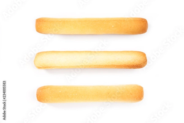 Obraz bread sticks top view on white background.