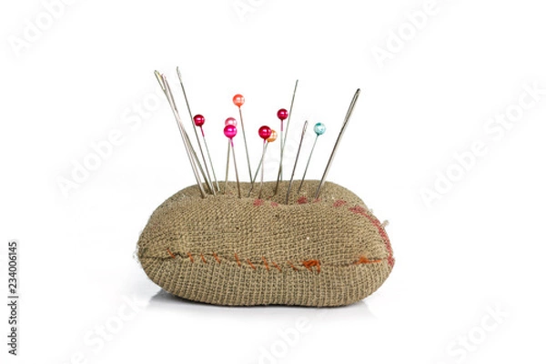 Obraz sewing pins on white background.