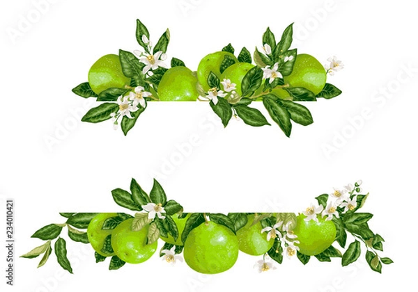 Obraz Template frame decprative vector element with citrus flowers and fruits