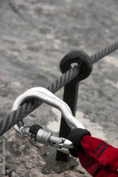 Obraz two carabiners on a cable