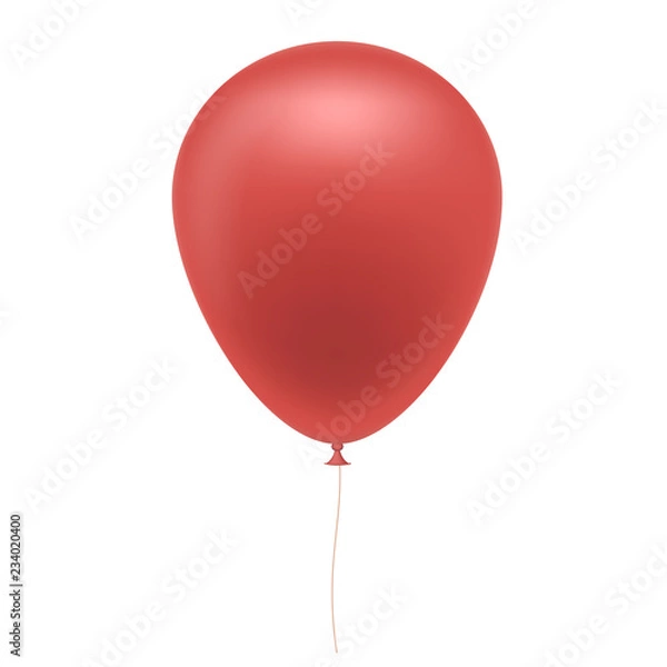 Fototapeta Realistic illustration of red inflatable balloon with brown string, isolated on white background