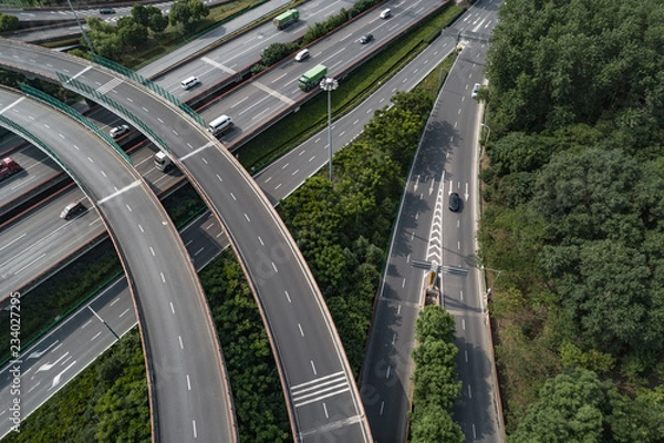 Fototapeta Aerial view of highway and overpass