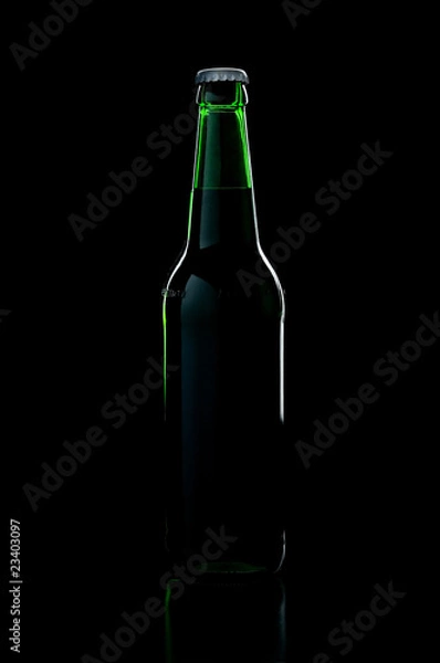 Obraz a green bottle beer over black background with shadow